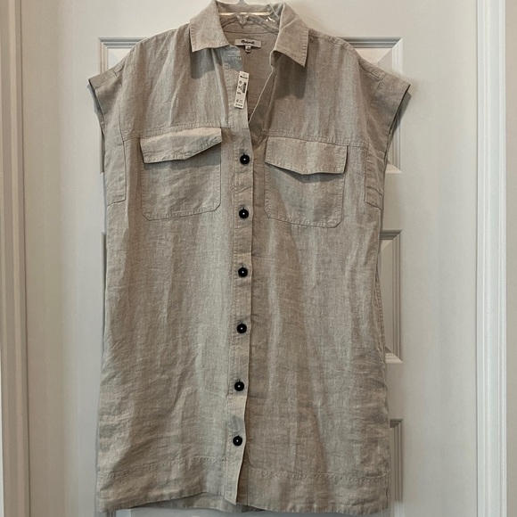 NWT Madewell Utility Short-Sleeve Mini Shirtdress in 100% Linen - Picture 1 of 3